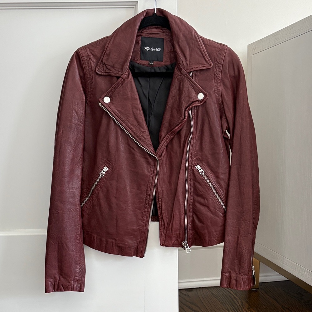Madewell Washed Leather Motorcycle Jacket, Size S